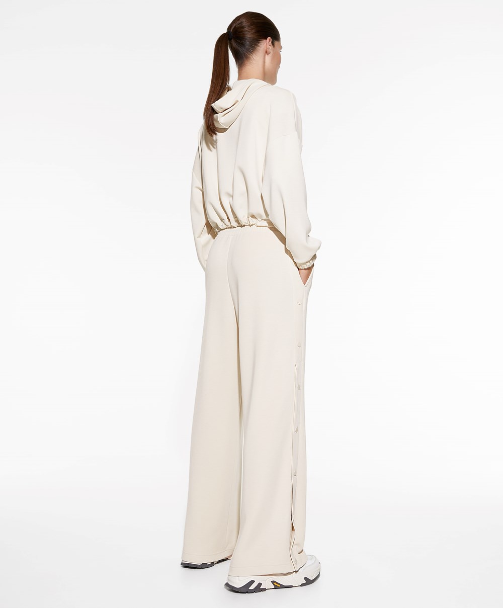 Oysho Soft Touch Modal Brede-leg Trousers With Buttons Stone | YZFP26107