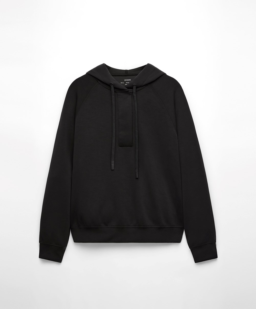 Oysho Soft Touch Modal Sweatshirt Svarte | LOXA82139