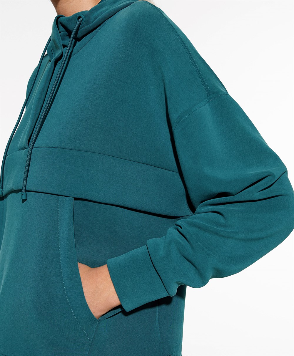 Oysho Soft Touch Modal Sweatshirt With Zip Blå Grønn | OHCB28930