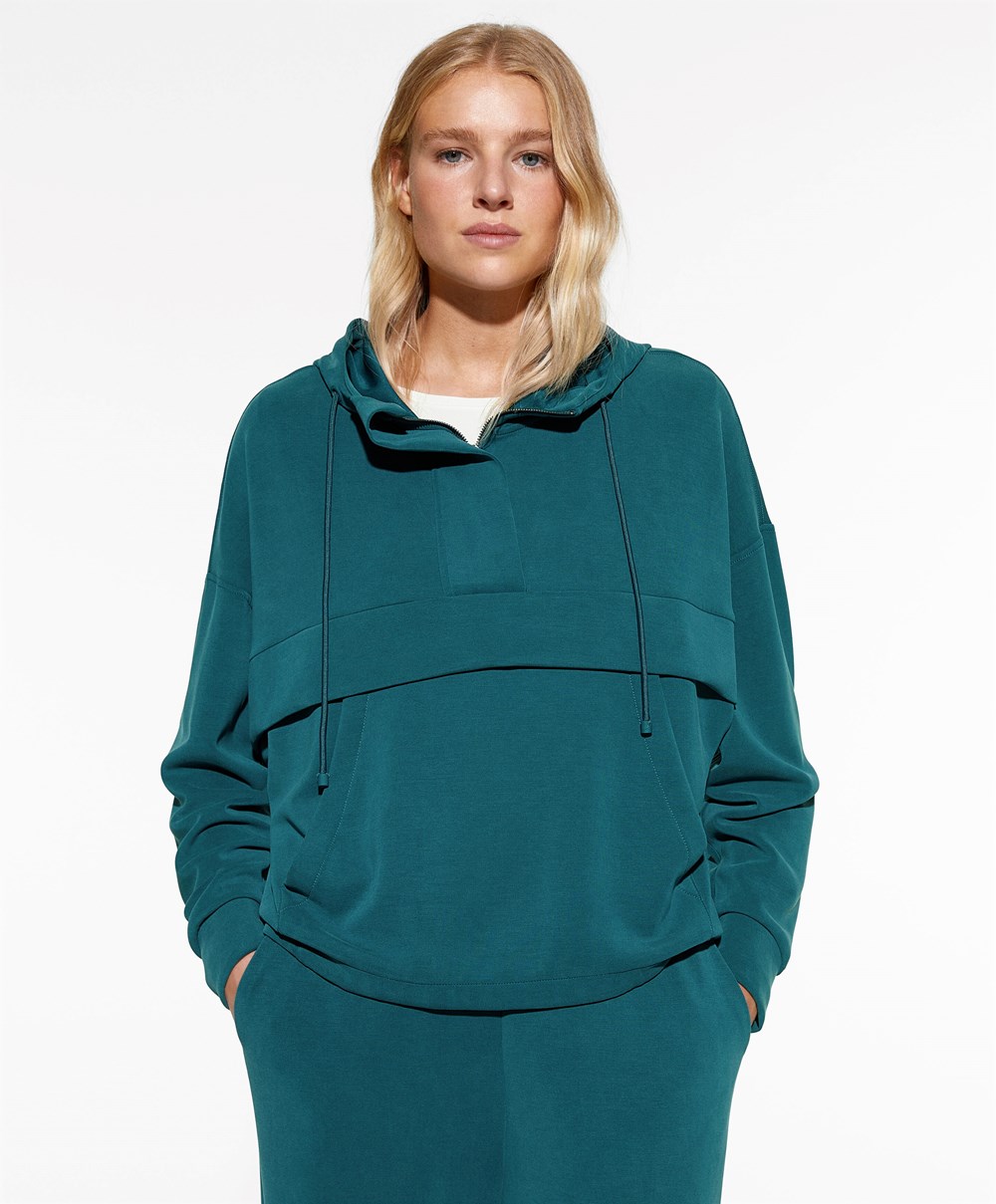 Oysho Soft Touch Modal Sweatshirt With Zip Blå Grønn | OHCB28930