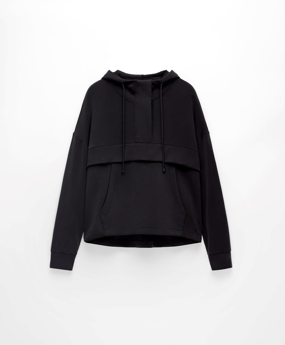 Oysho Soft Touch Modal Sweatshirt With Zip Svarte | YLUV15370