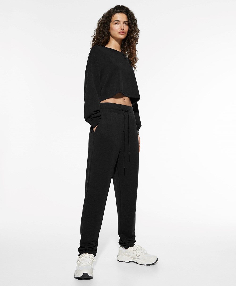 Oysho Soft Touch Modal Trousers Svarte | MFZU90327