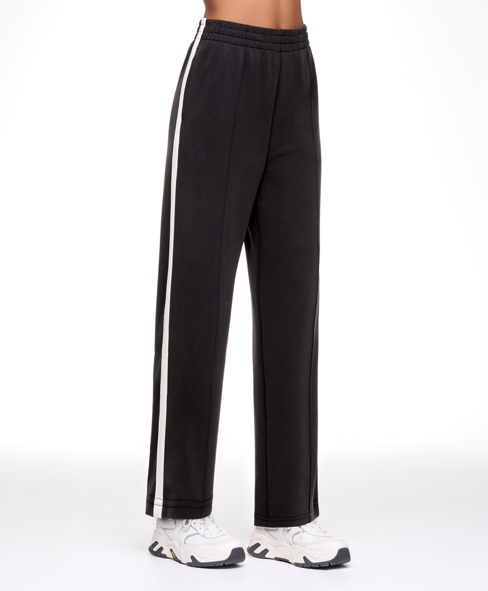 Oysho Soft Touch Modal Trousers With Rett Leg And Stripe Svarte | LFKV49826