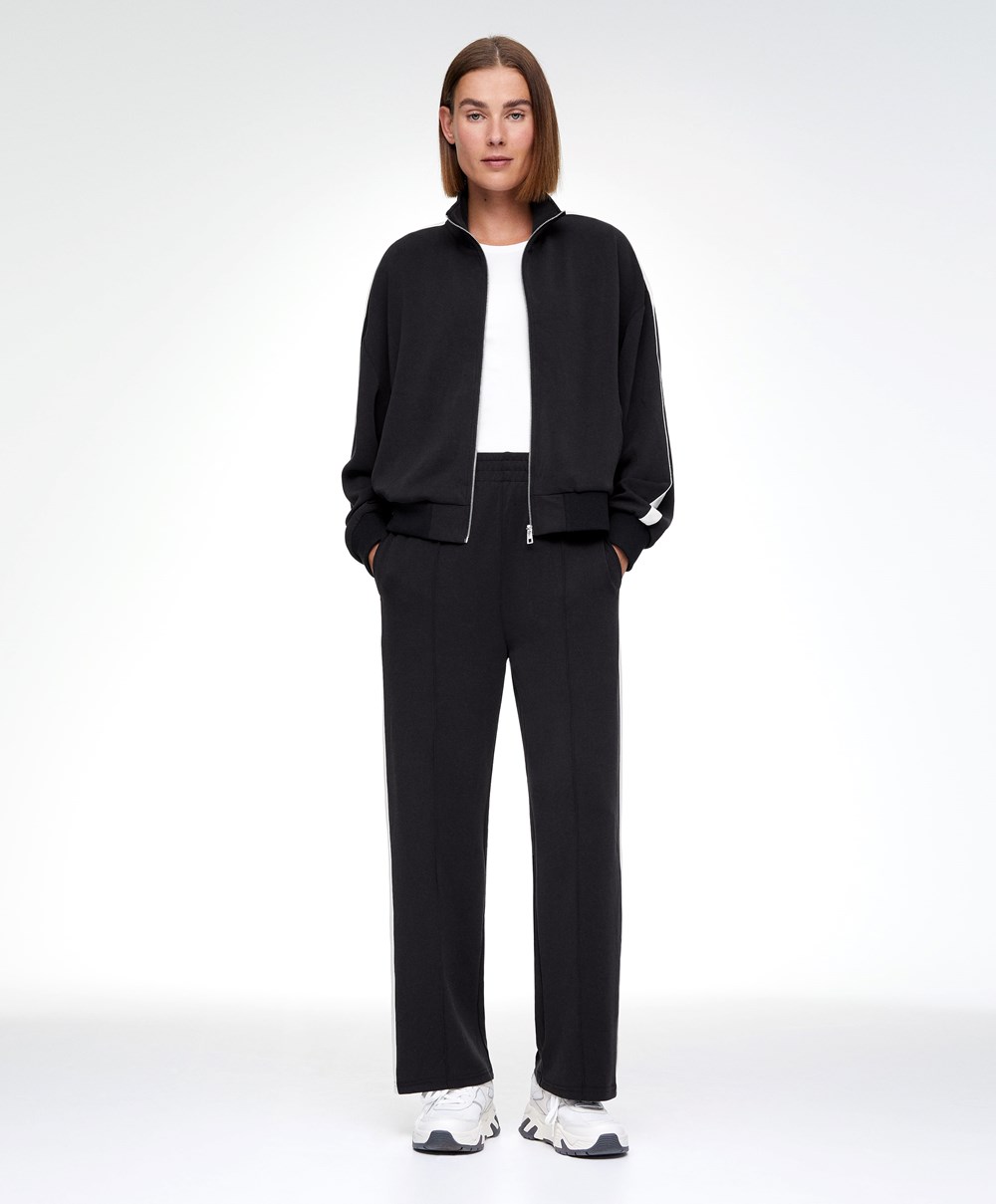 Oysho Soft Touch Modal Trousers With Rett Leg And Stripe Svarte | LFKV49826