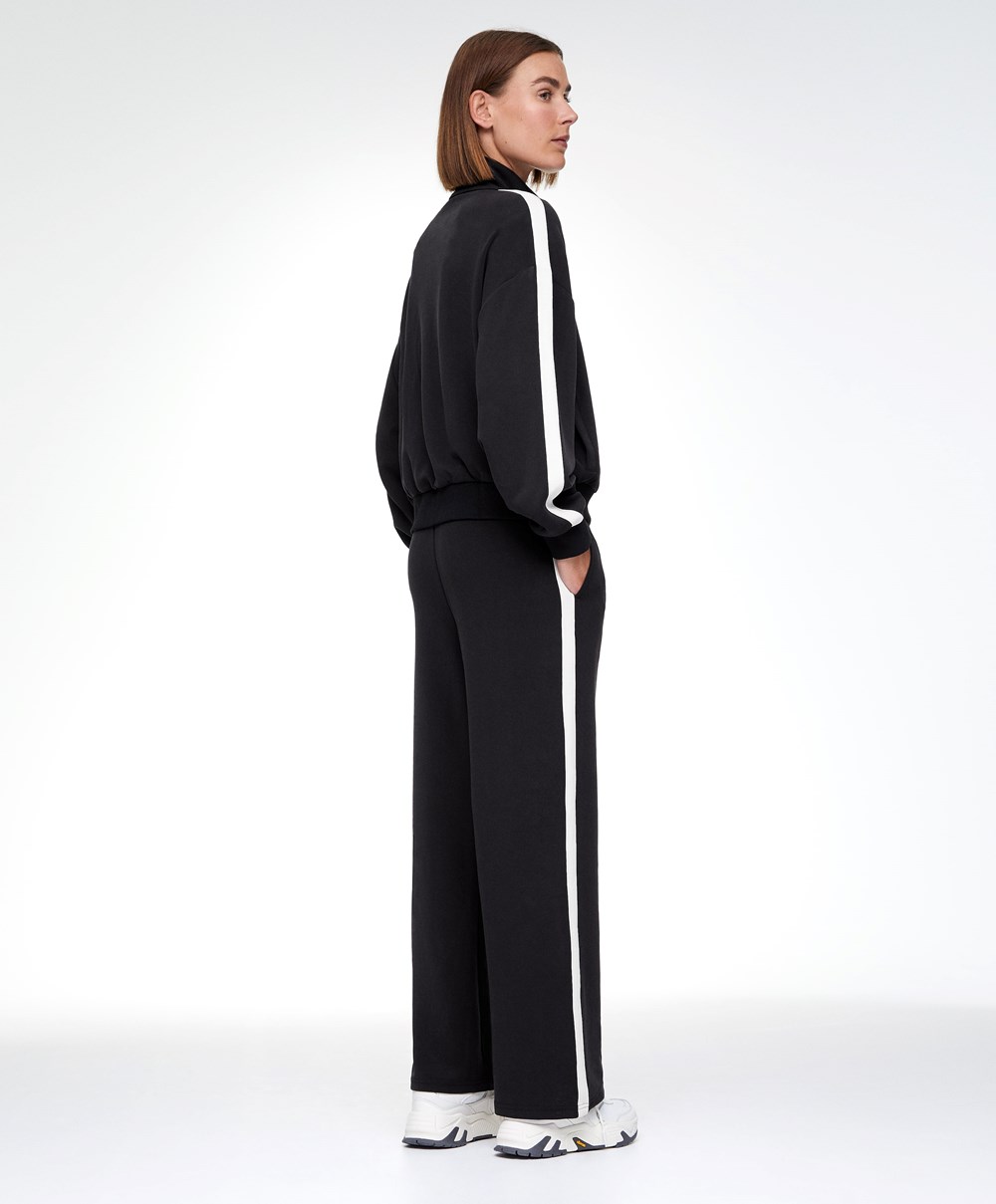 Oysho Soft Touch Modal Trousers With Rett Leg And Stripe Svarte | LFKV49826