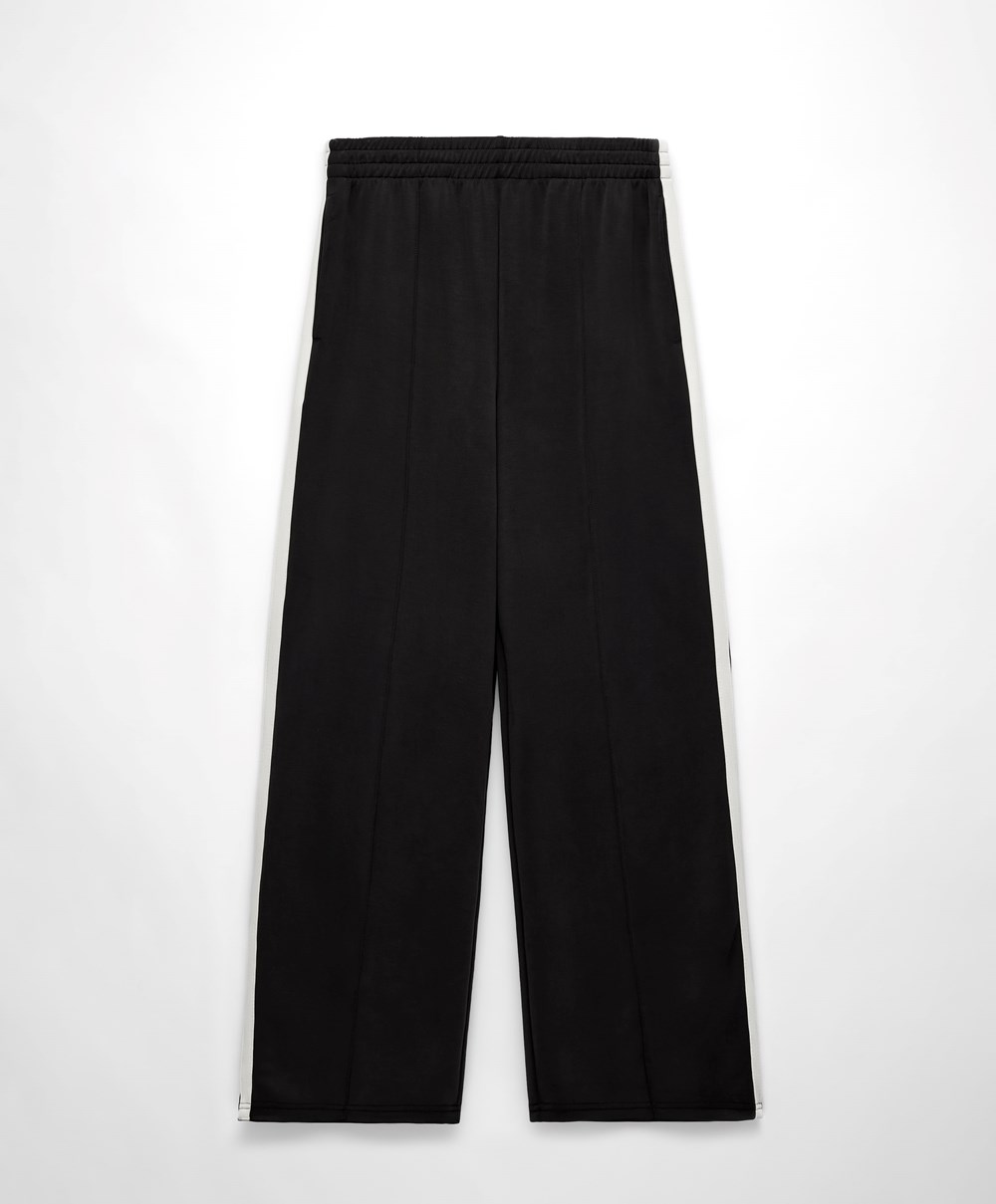 Oysho Soft Touch Modal Trousers With Rett Leg And Stripe Svarte | LFKV49826