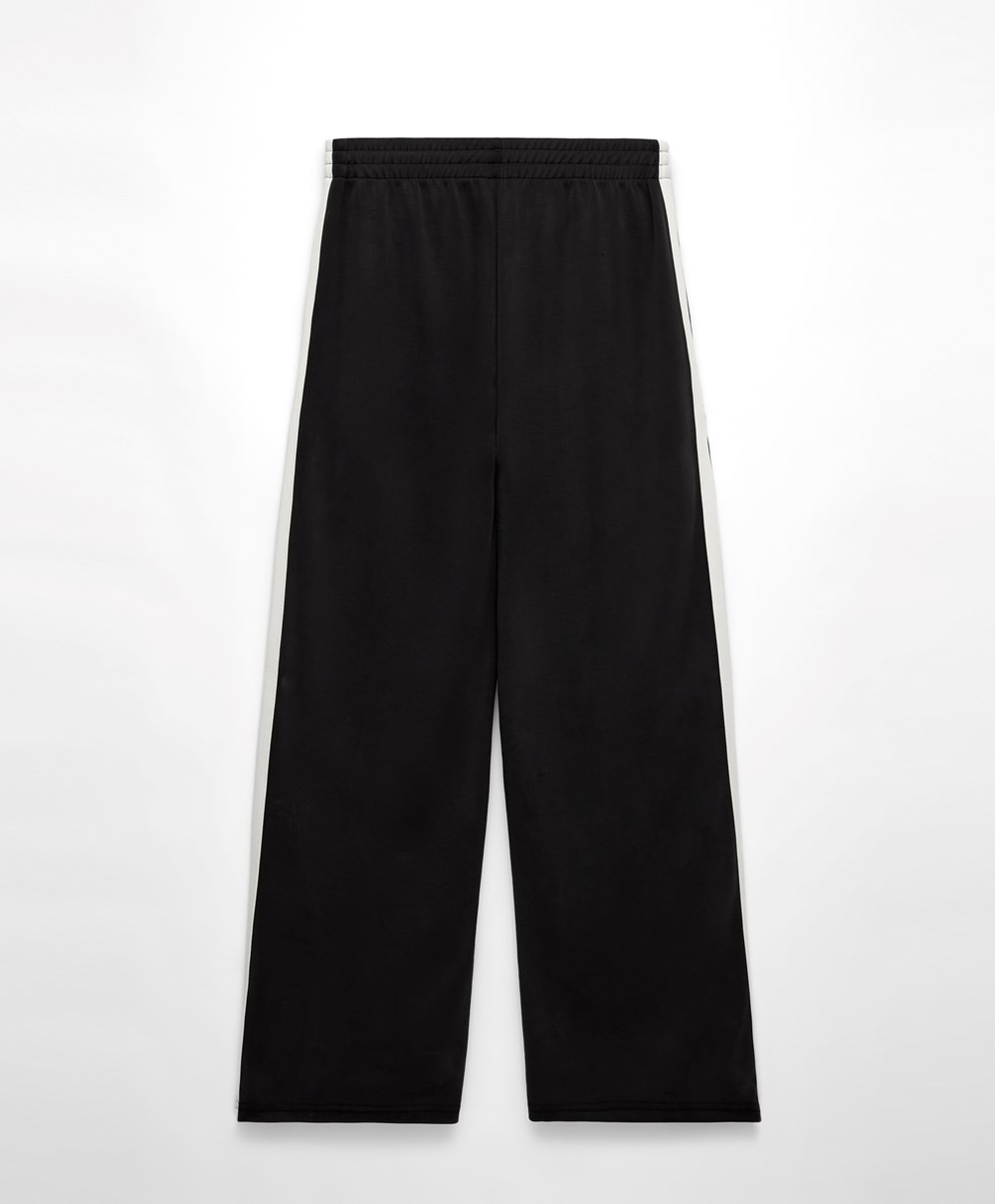 Oysho Soft Touch Modal Trousers With Rett Leg And Stripe Svarte | LFKV49826