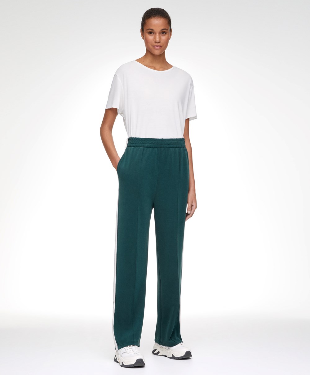 Oysho Soft Touch Modal Trousers With Rett Leg And Stripe Mørke Turkis | OBGN47950