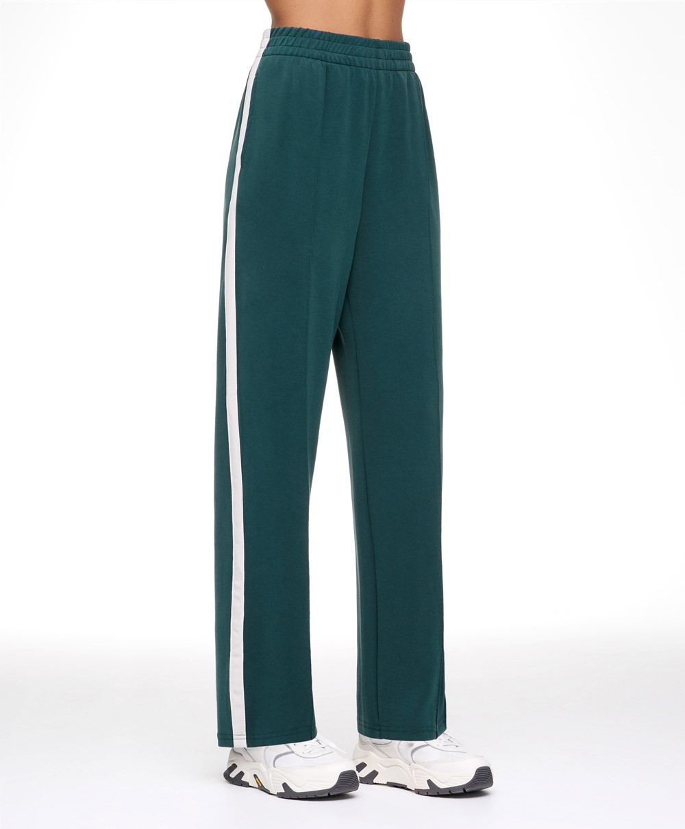 Oysho Soft Touch Modal Trousers With Rett Leg And Stripe Mørke Turkis | OBGN47950