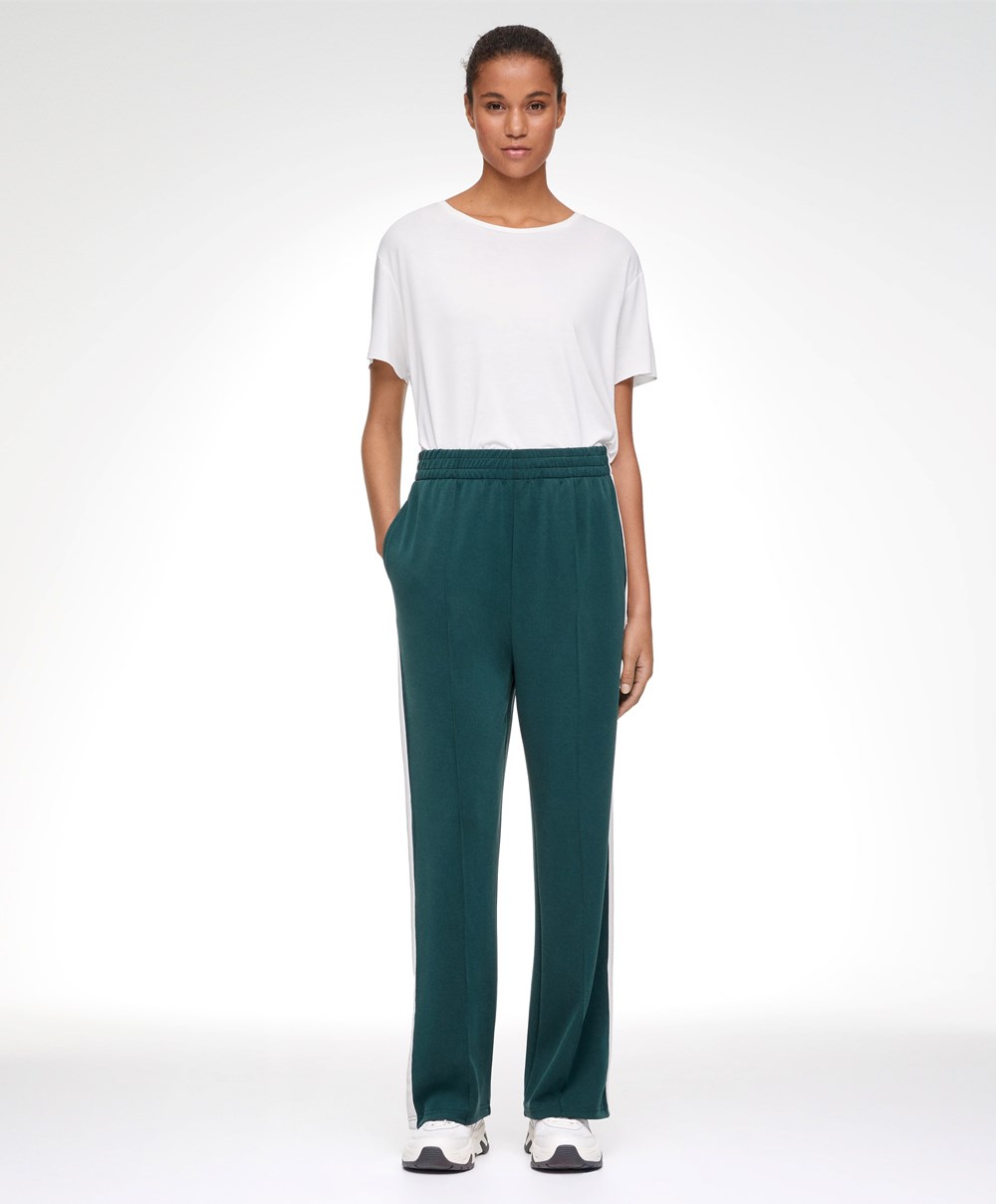 Oysho Soft Touch Modal Trousers With Rett Leg And Stripe Mørke Turkis | OBGN47950