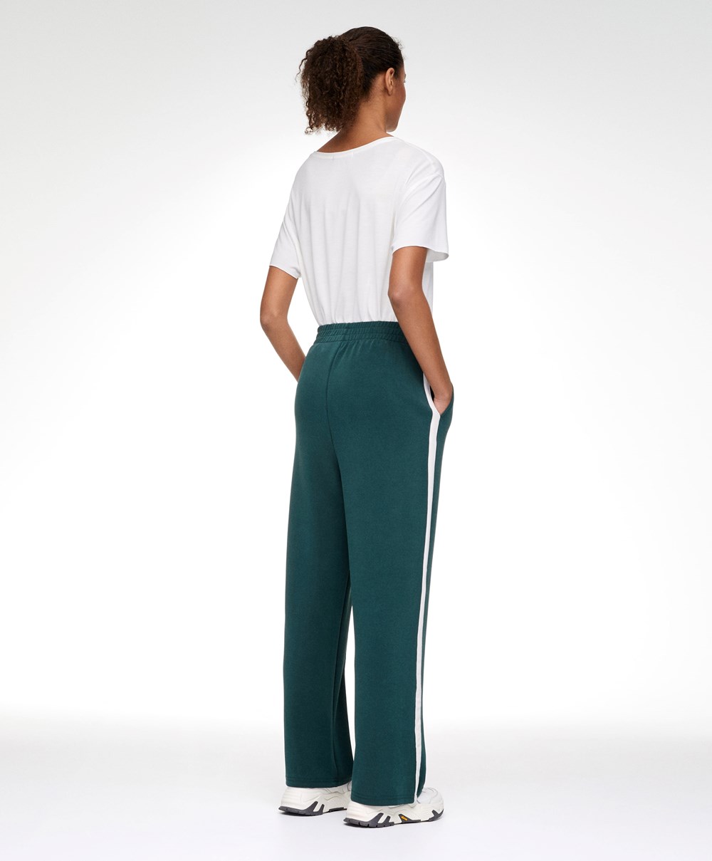 Oysho Soft Touch Modal Trousers With Rett Leg And Stripe Mørke Turkis | OBGN47950