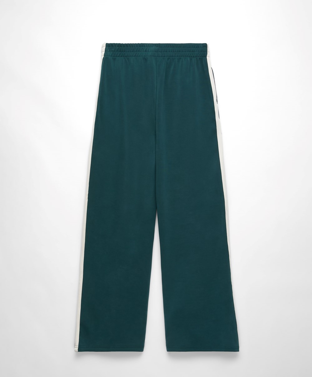 Oysho Soft Touch Modal Trousers With Rett Leg And Stripe Mørke Turkis | OBGN47950