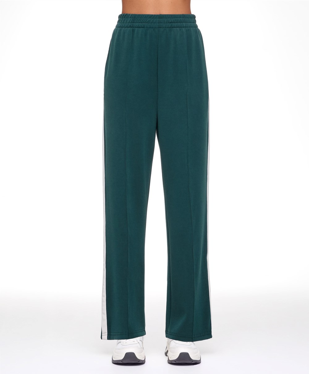 Oysho Soft Touch Modal Trousers With Rett Leg And Stripe Mørke Turkis | OBGN47950