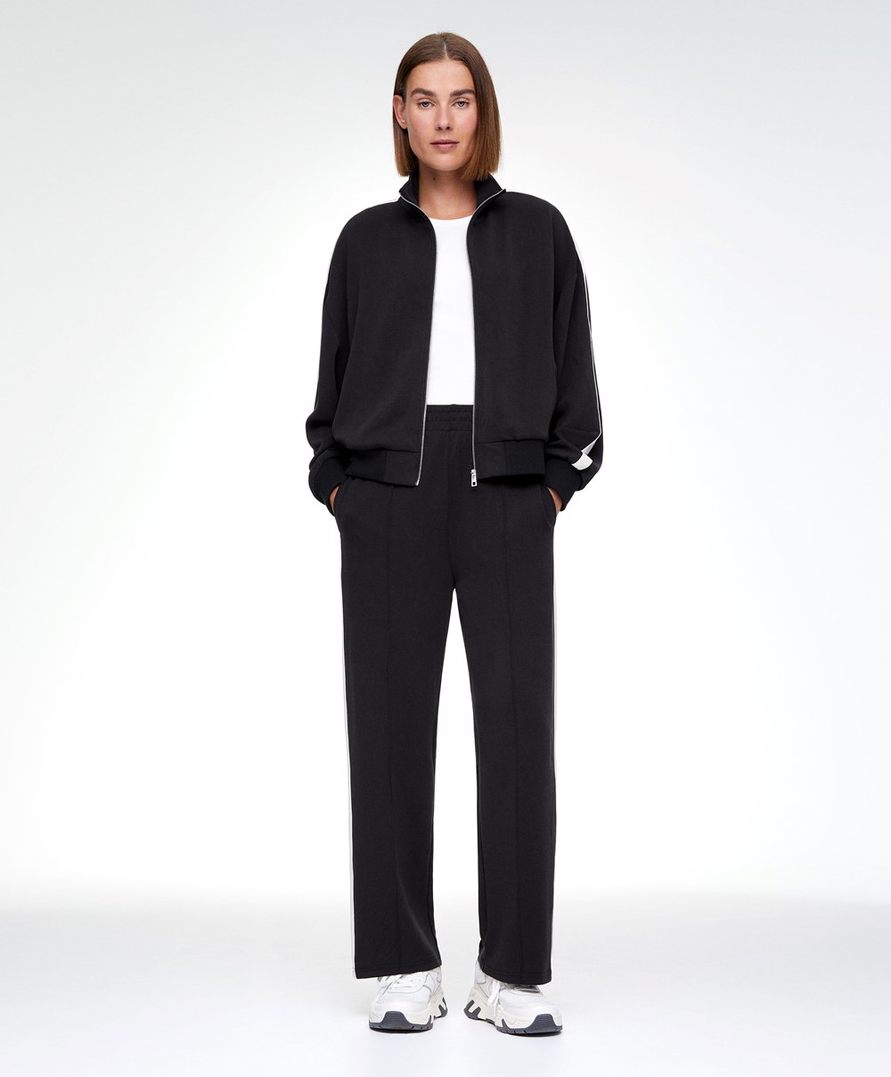 Oysho Soft Touch Modal Trousers With Rett Leg And Stripe Svarte | YBPS42739