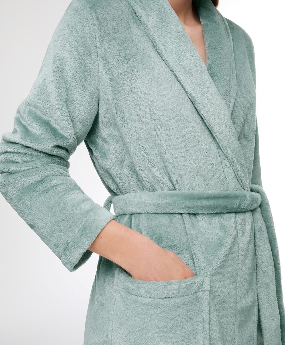 Oysho Soft-touch Fleece Kort Dressing Gown Turkis Grønn | AZTR85064