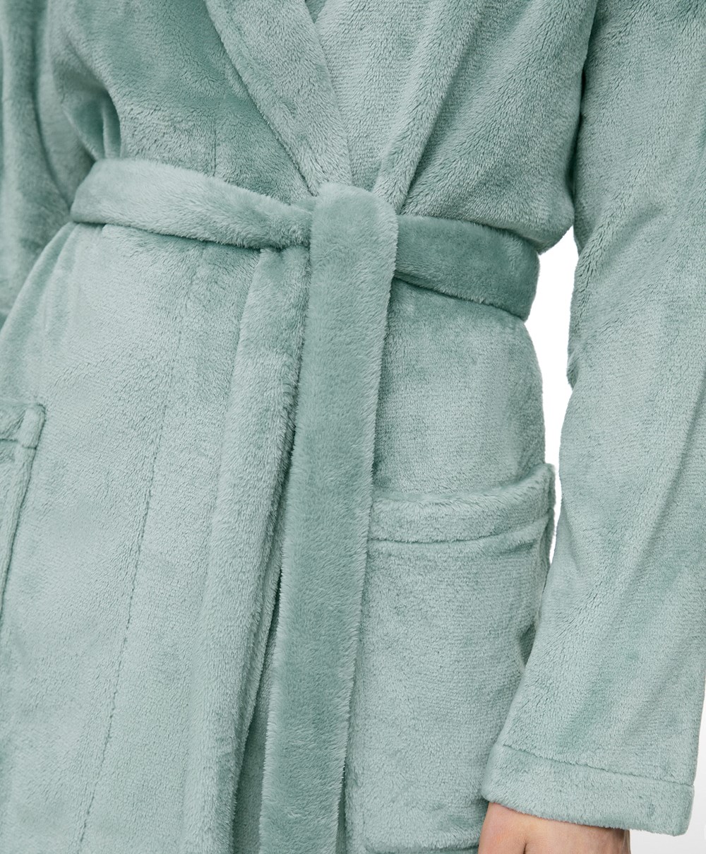 Oysho Soft-touch Fleece Kort Dressing Gown Turkis Grønn | AZTR85064