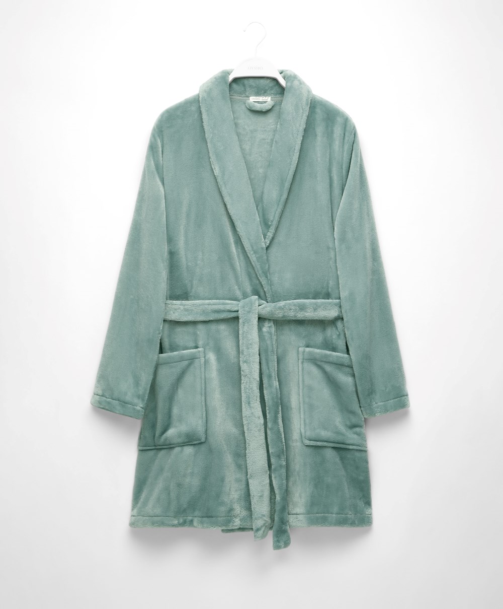 Oysho Soft-touch Fleece Kort Dressing Gown Turkis Grønn | AZTR85064