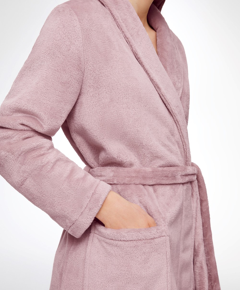 Oysho Soft-touch Fleece Kort Dressing Gown Rosa | YUFZ68743