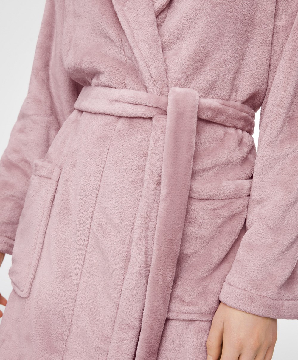 Oysho Soft-touch Fleece Kort Dressing Gown Rosa | YUFZ68743