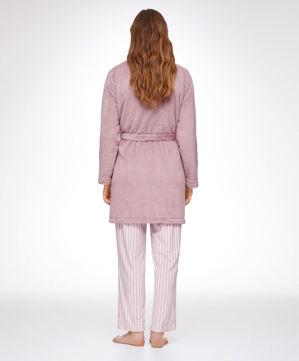 Oysho Soft-touch Fleece Kort Dressing Gown Rosa | YUFZ68743