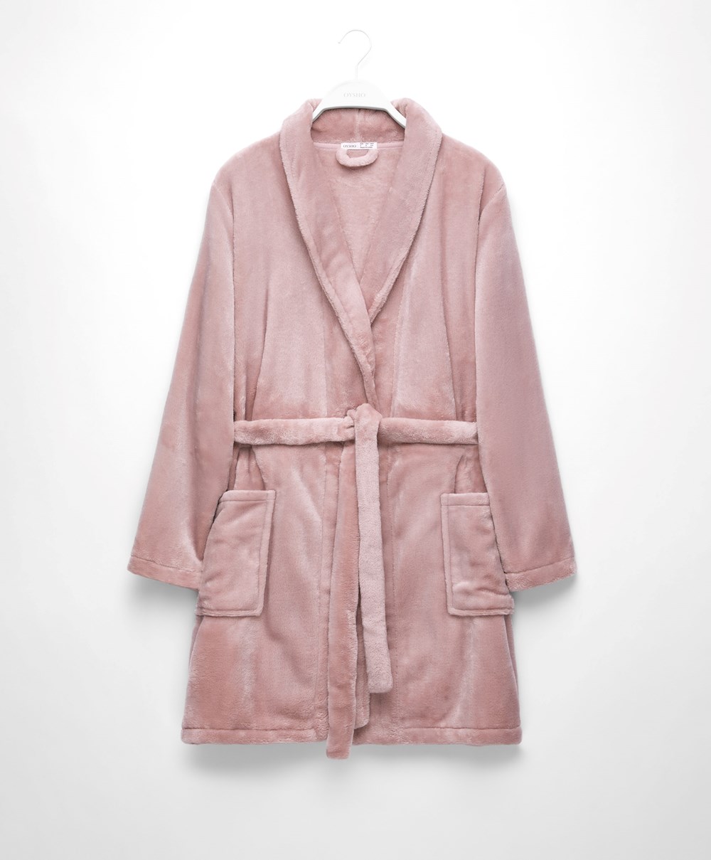 Oysho Soft-touch Fleece Kort Dressing Gown Rosa | YUFZ68743