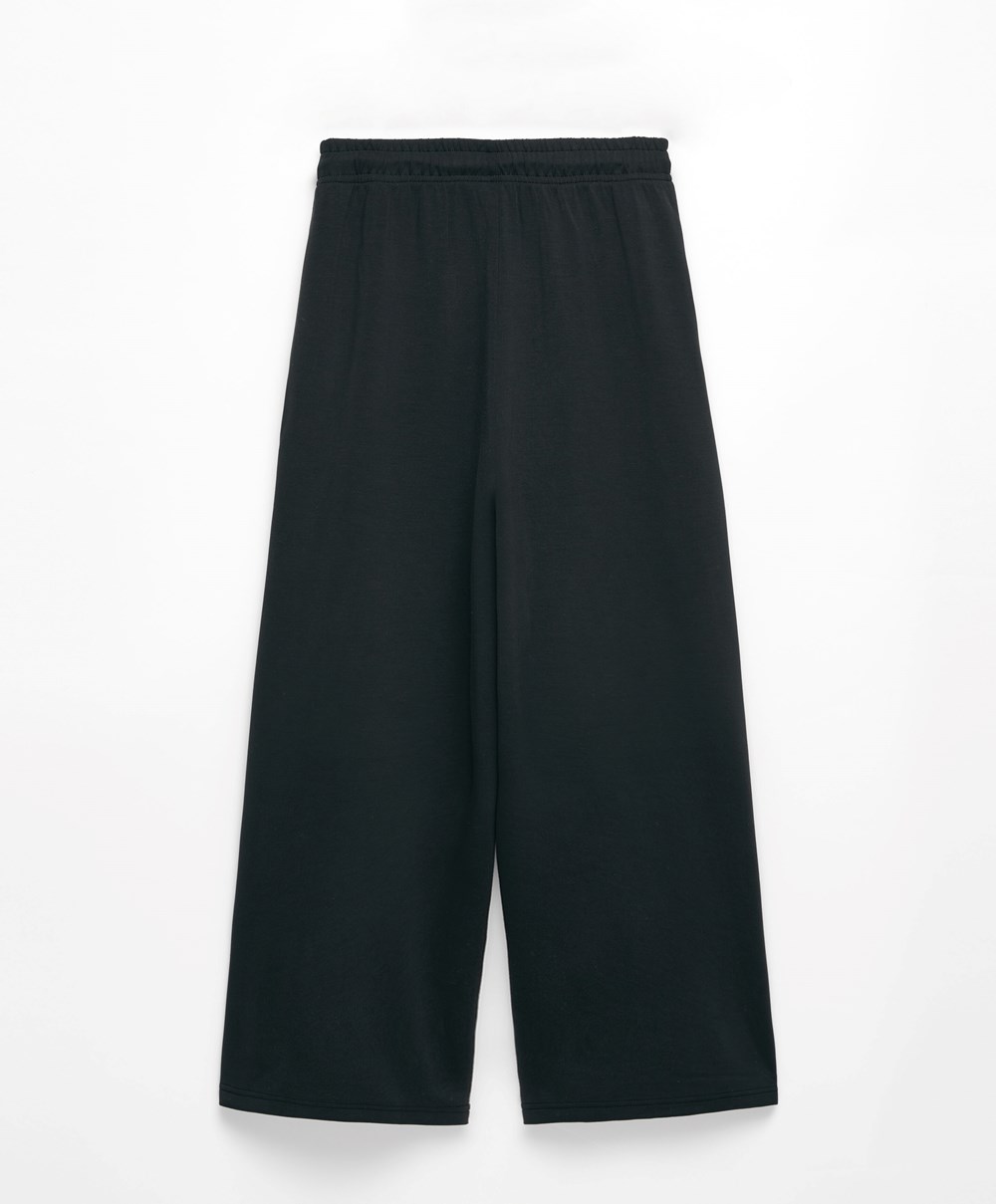 Oysho Soft-touch Modal Cropped Brede-leg Trousers Svarte | MYHK91384