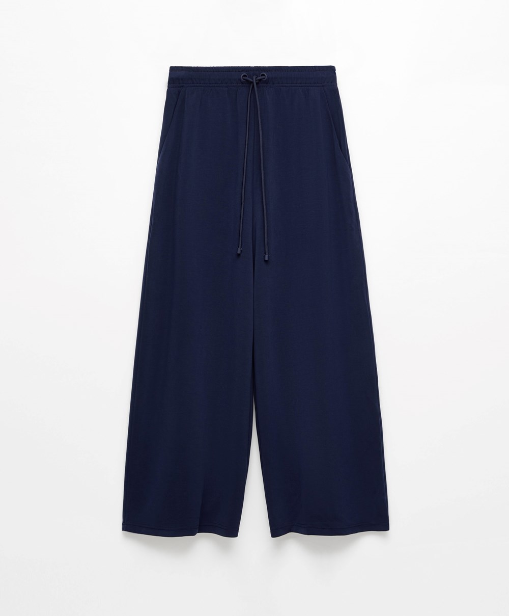 Oysho Soft-touch Modal Cropped Brede-leg Trousers Marineblå Blå | VRYO56093