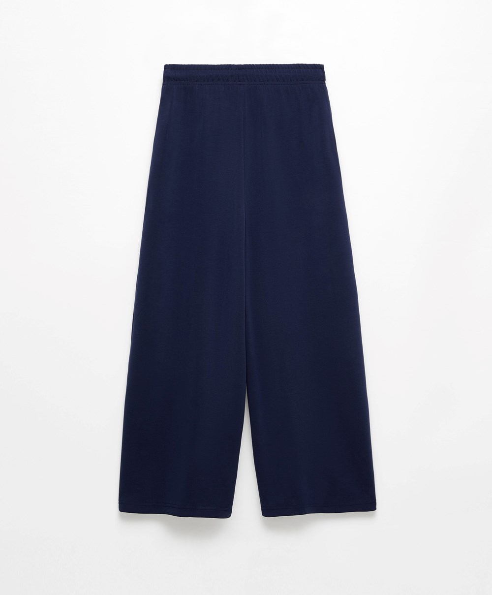 Oysho Soft-touch Modal Cropped Brede-leg Trousers Marineblå Blå | VRYO56093