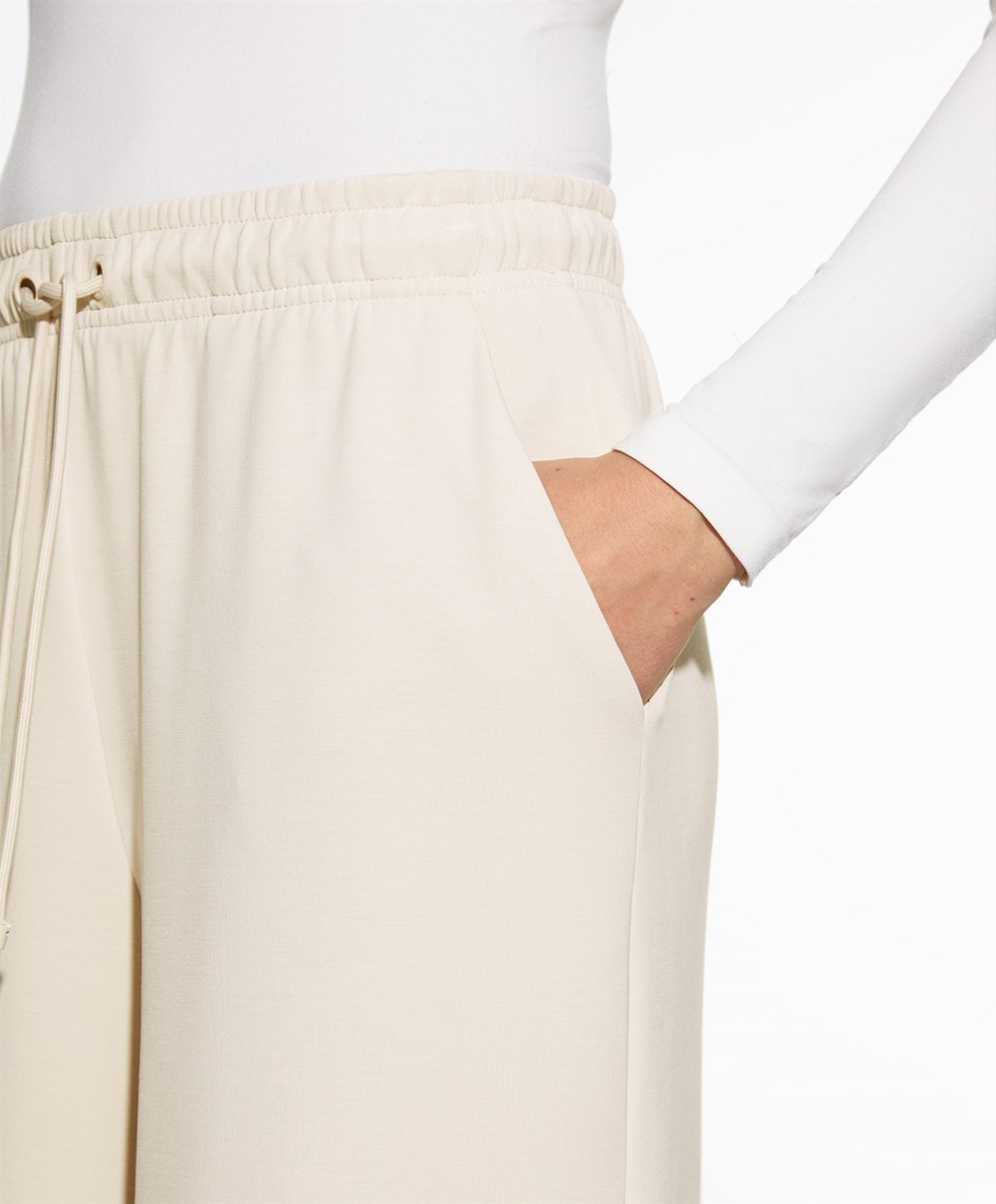 Oysho Soft-touch Modal Cropped Brede-leg Trousers Stone | VTXC32461