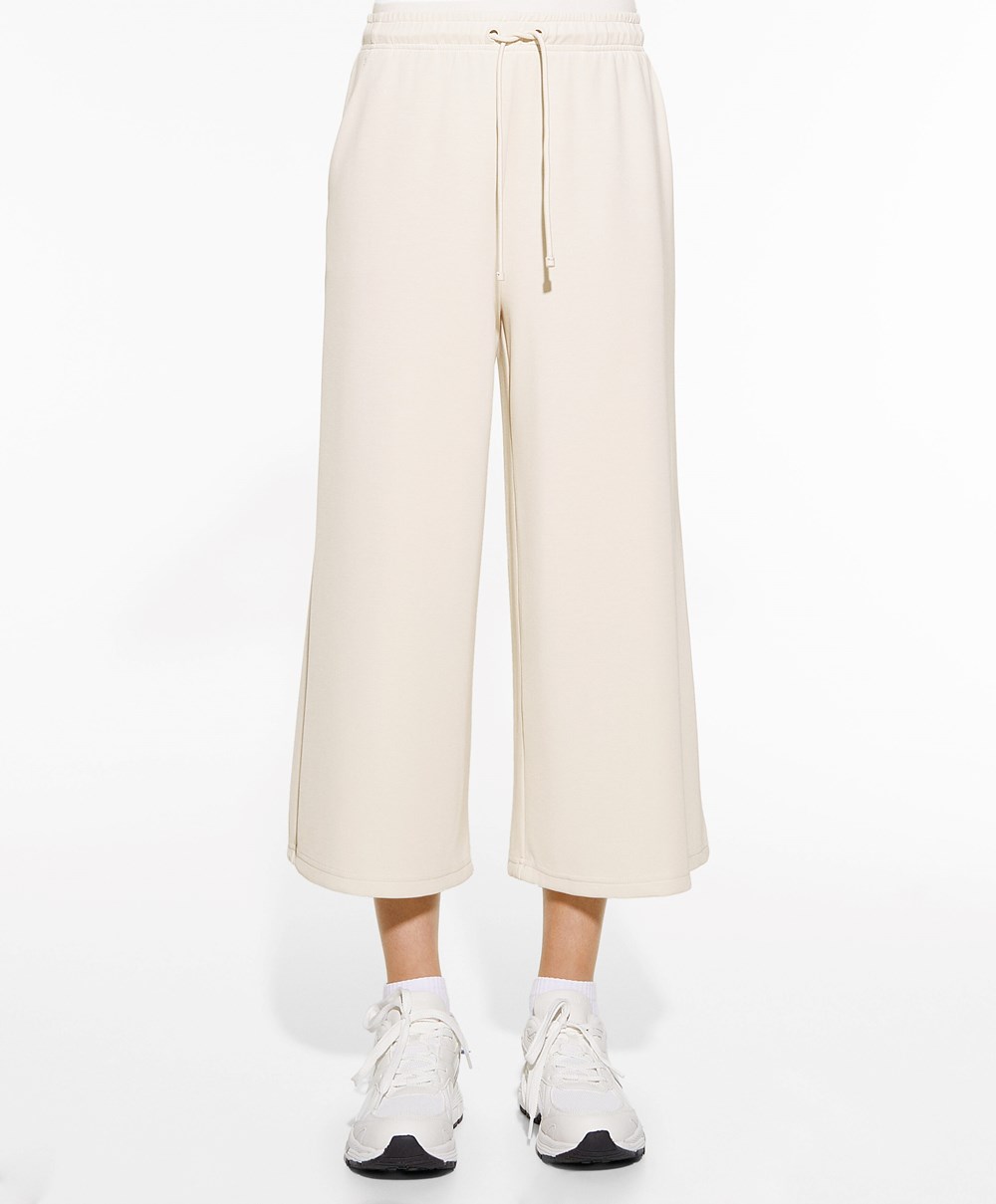 Oysho Soft-touch Modal Cropped Brede-leg Trousers Stone | VTXC32461