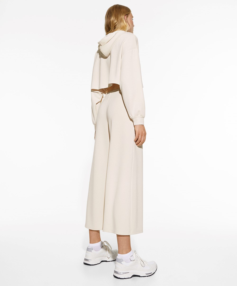 Oysho Soft-touch Modal Cropped Brede-leg Trousers Stone | VTXC32461