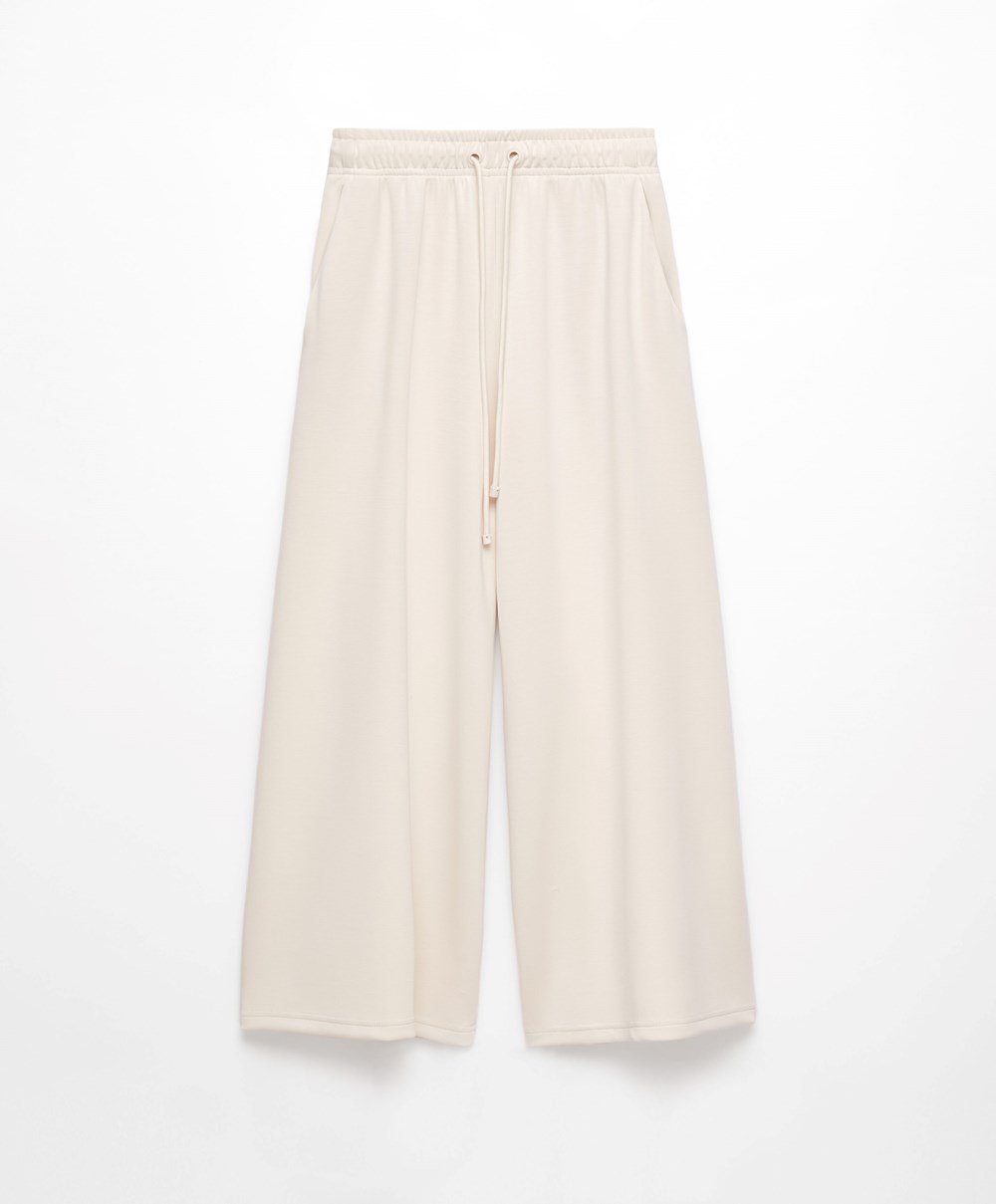 Oysho Soft-touch Modal Cropped Brede-leg Trousers Stone | VTXC32461