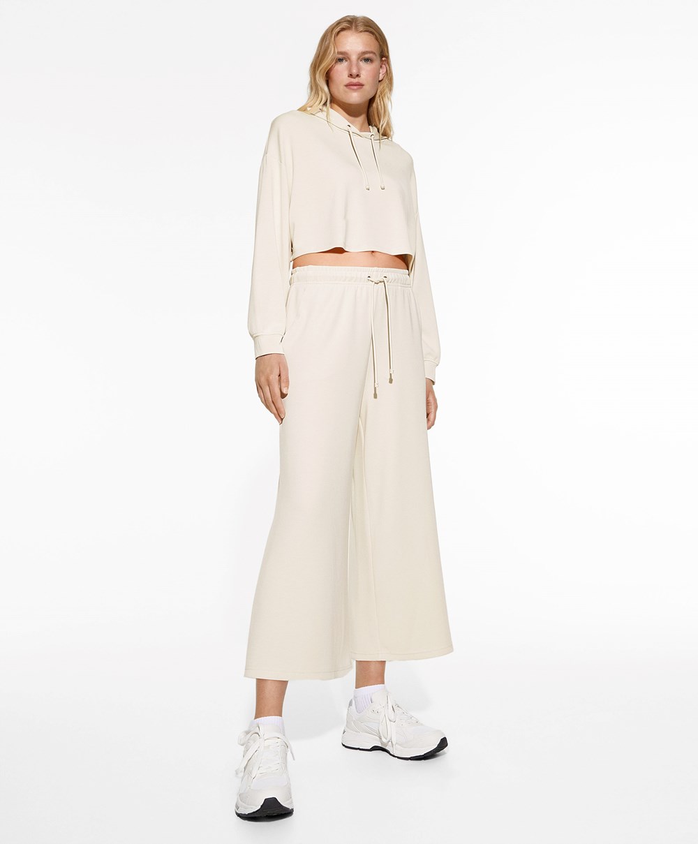 Oysho Soft-touch Modal Cropped Brede-leg Trousers Stone | YGBA62791