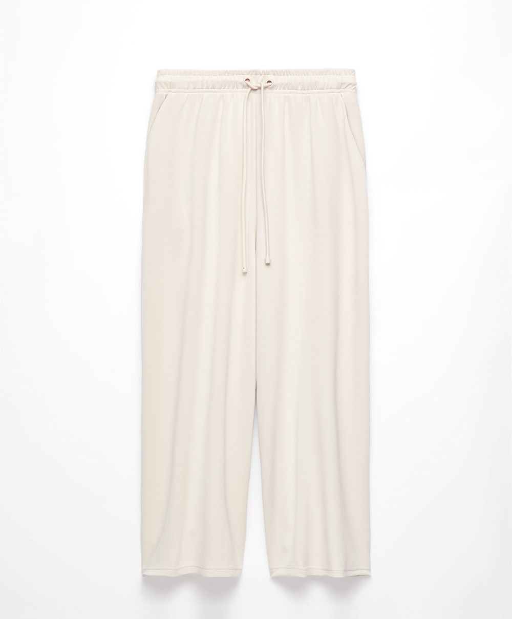 Oysho Soft-touch Modal Cropped Brede-leg Trousers Stone | YGBA62791