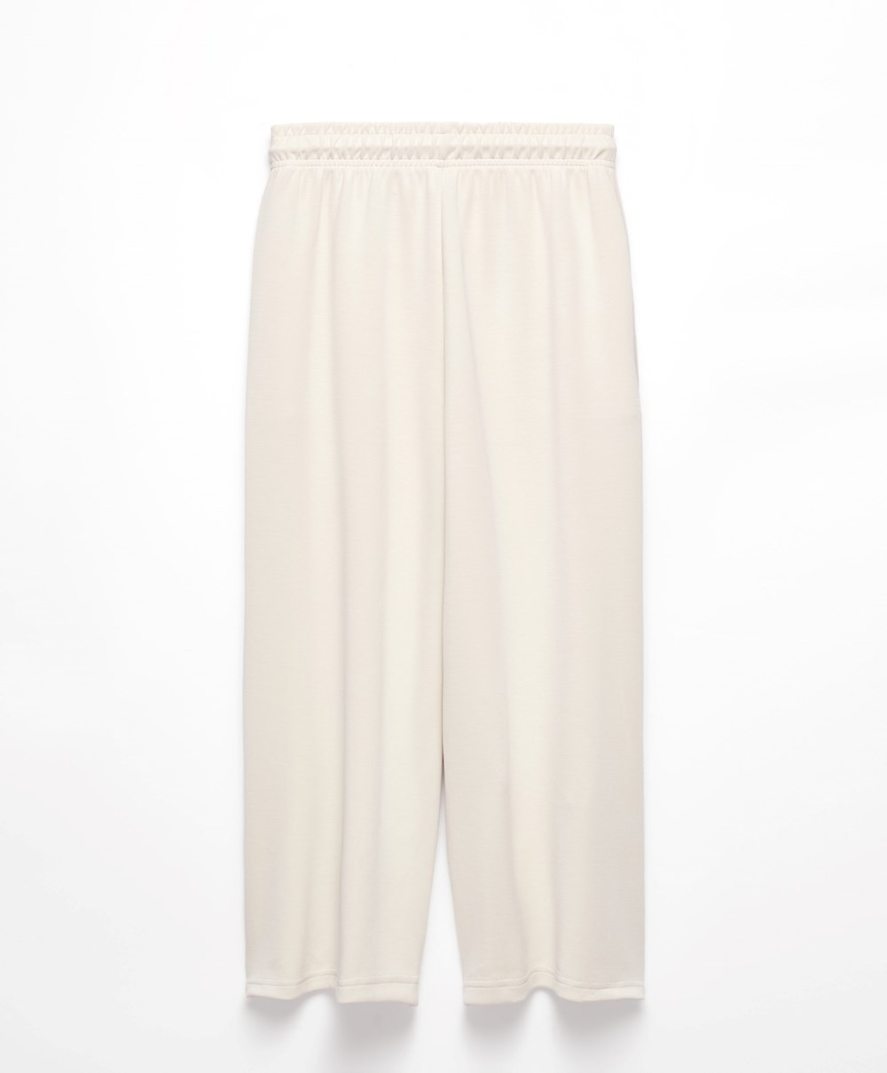 Oysho Soft-touch Modal Cropped Brede-leg Trousers Stone | YGBA62791