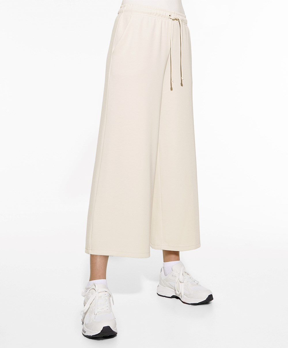 Oysho Soft-touch Modal Cropped Brede-leg Trousers Stone | YGBA62791