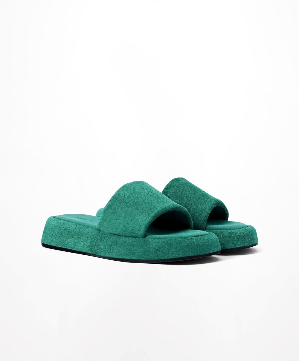 Oysho Split-leather Platform Slides Grønn | AGDW86079