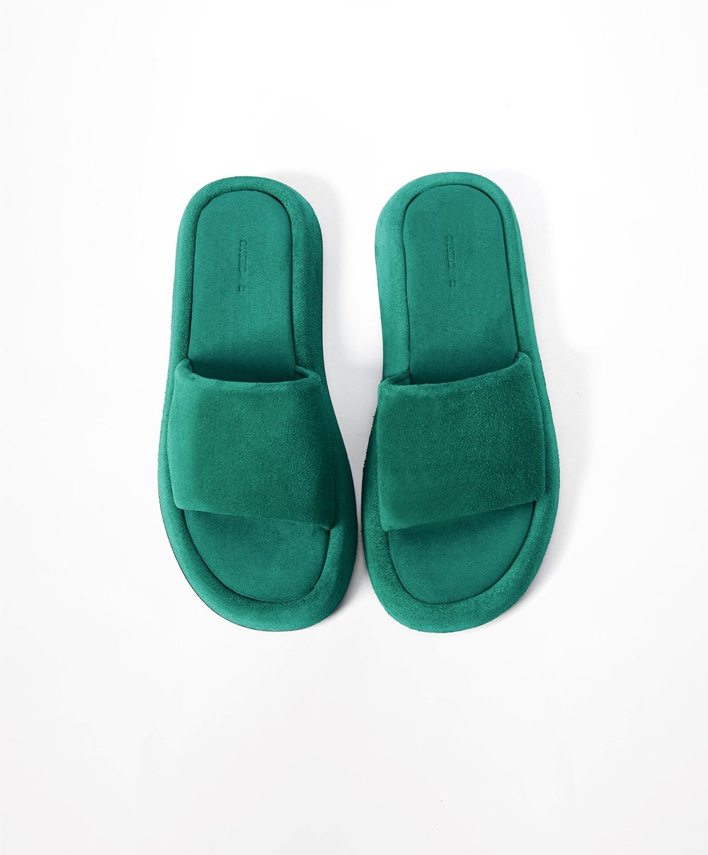 Oysho Split-leather Platform Slides Grønn | AGDW86079