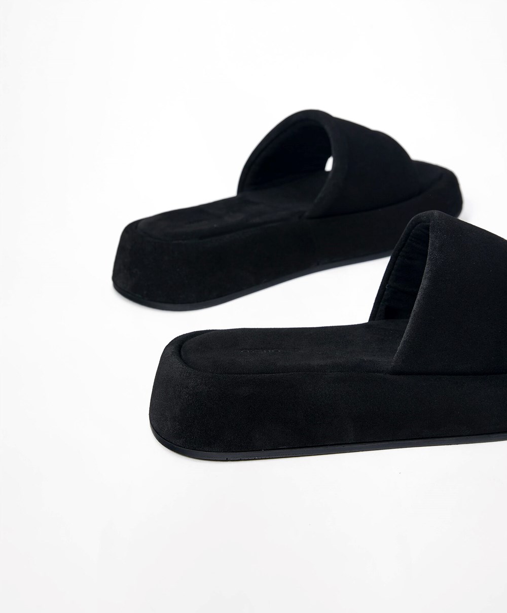 Oysho Split-leather Platform Slides Svarte | BNKA61807