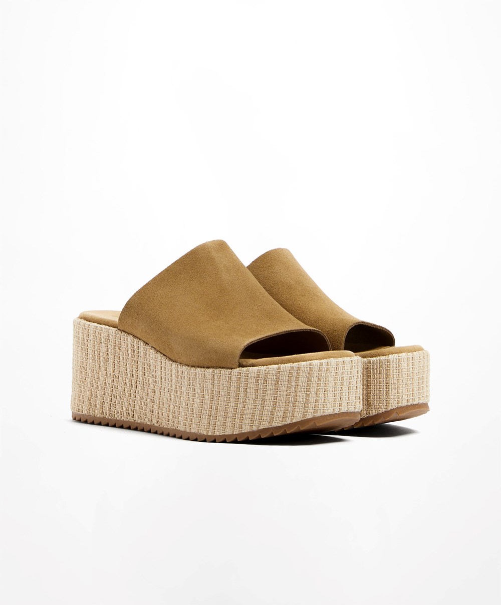 Oysho Split-leather Wedge Brune | ADOK64289