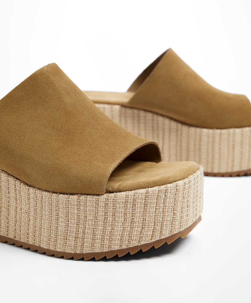 Oysho Split-leather Wedge Brune | ADOK64289