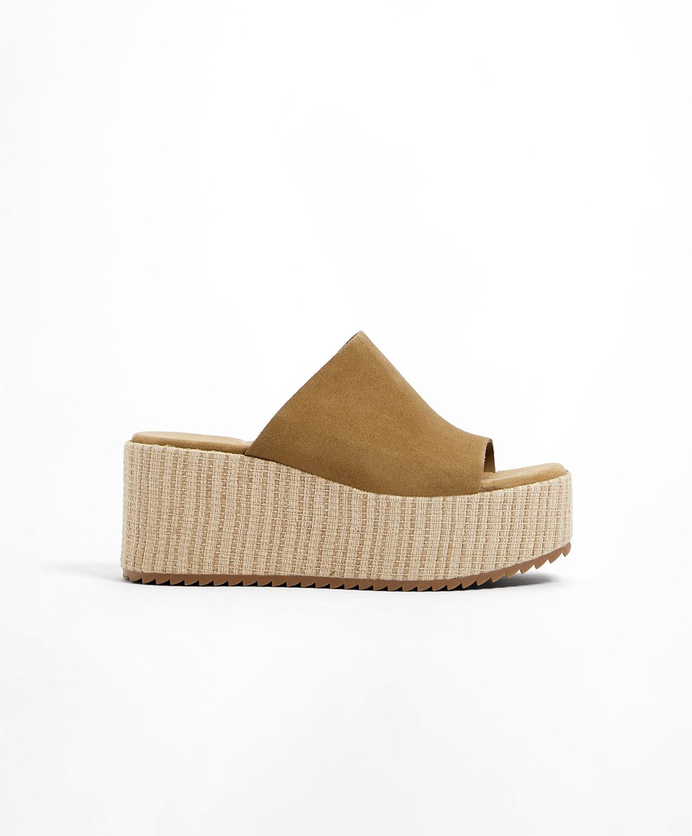 Oysho Split-leather Wedge Brune | ADOK64289