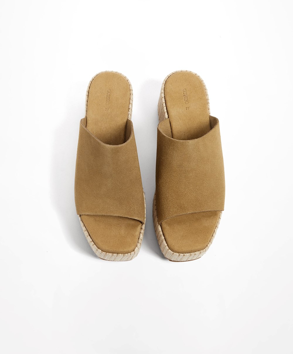 Oysho Split-leather Wedge Brune | YRDI70639