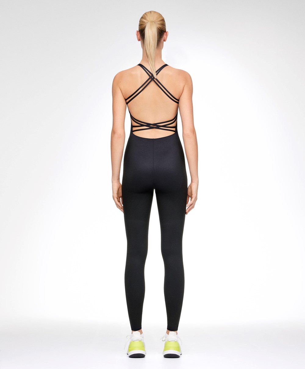 Oysho Strappy Back Jumpsuit Svarte | WNJZ56924