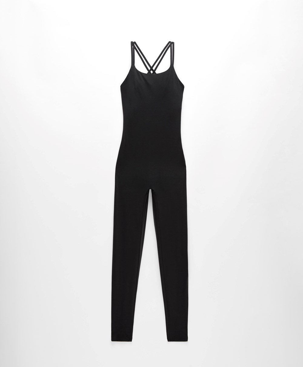 Oysho Strappy Back Jumpsuit Svarte | WNJZ56924