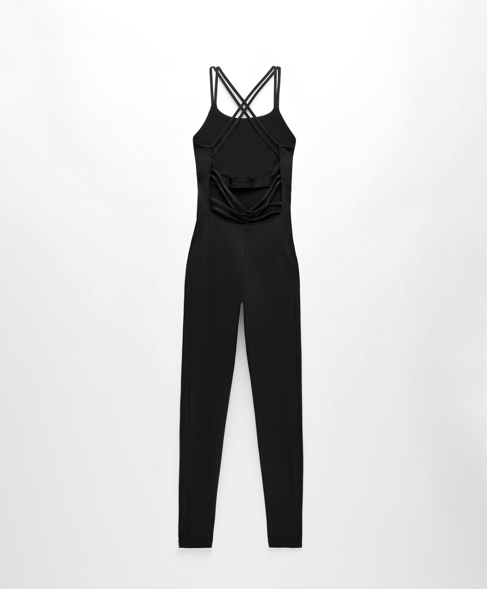 Oysho Strappy Back Jumpsuit Svarte | WNJZ56924