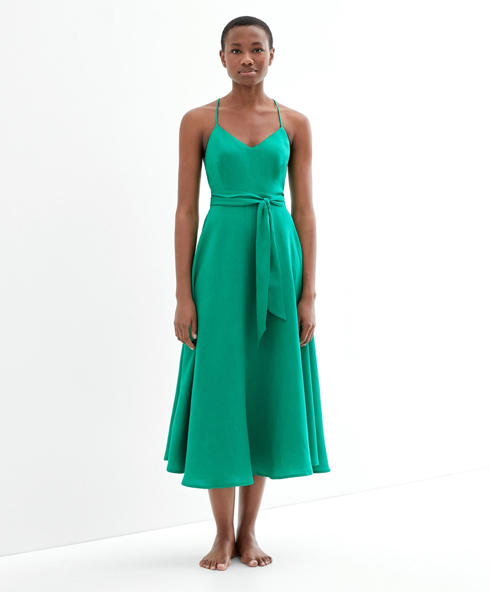 Oysho Strappy Linen Midi Kjoler Grønn | SPFT57061