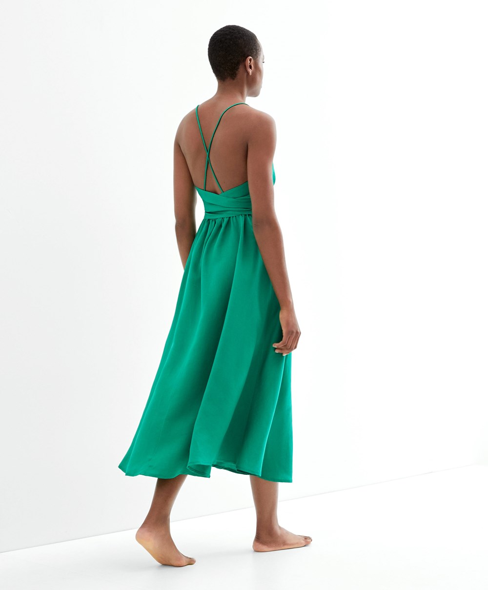 Oysho Strappy Linen Midi Kjoler Grønn | SPFT57061