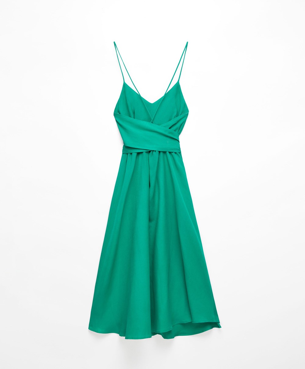 Oysho Strappy Linen Midi Kjoler Grønn | SPFT57061