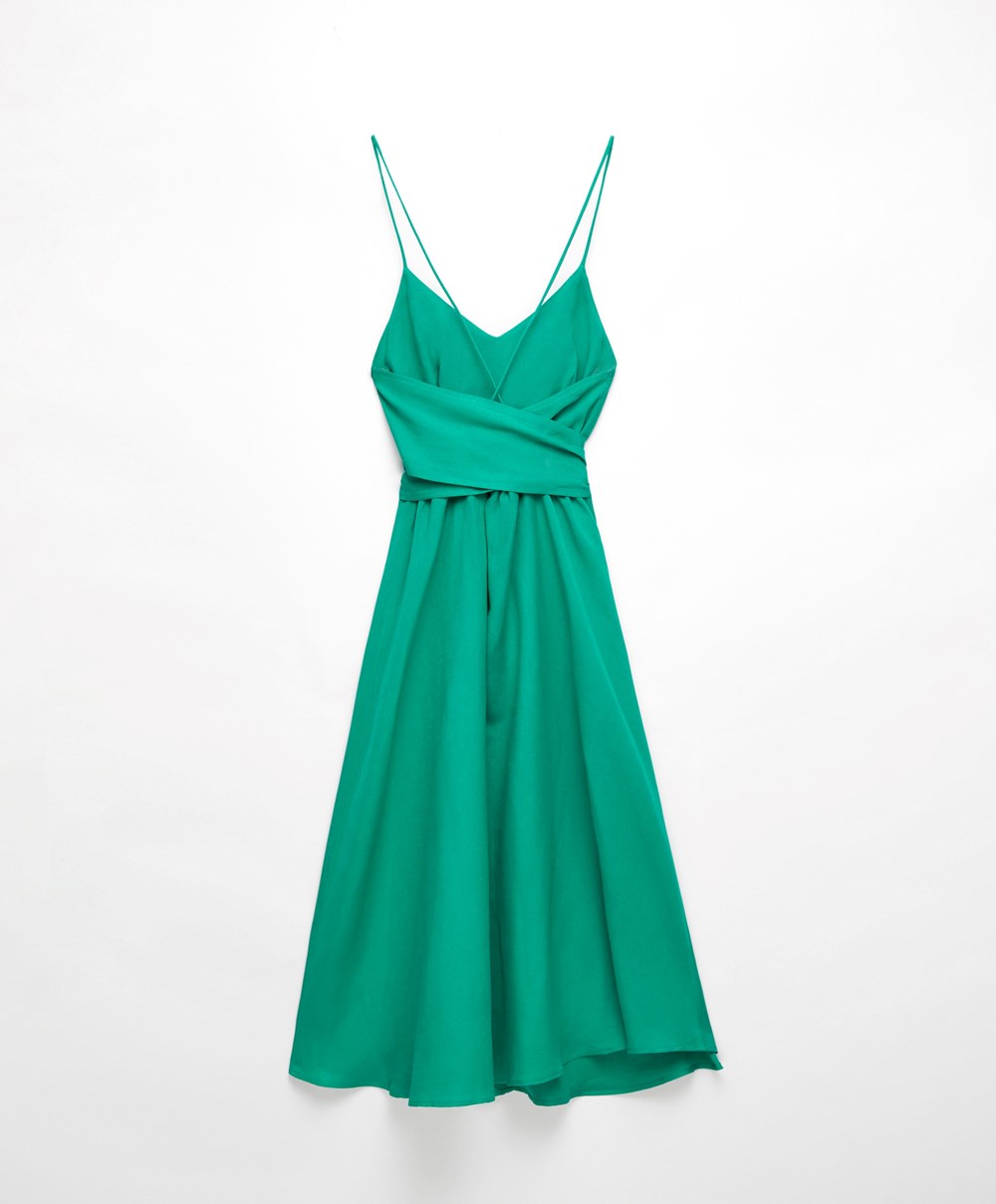 Oysho Strappy Linen Midi Kjoler Grønn | VNKW31974